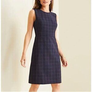 NWT Ann Taylor Navy Window Pane sheath dress Suiting Collection Size 0